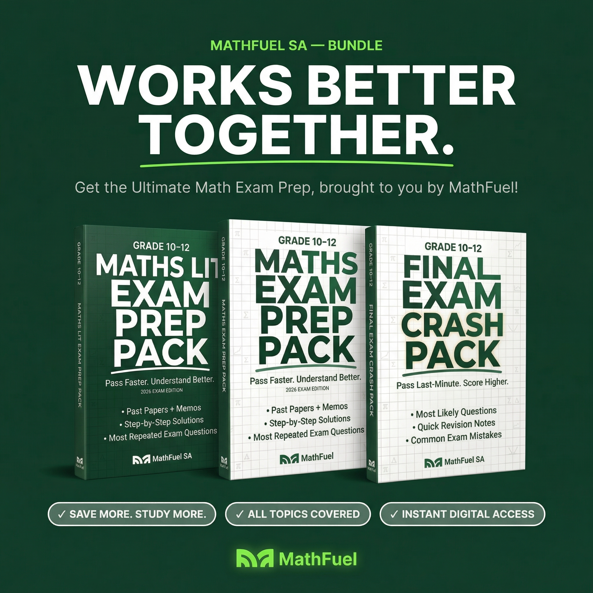 Gr 10-12 Maths Literacy Exam Prep Pack (Past Papers, Step-by-Step Solutions + more)