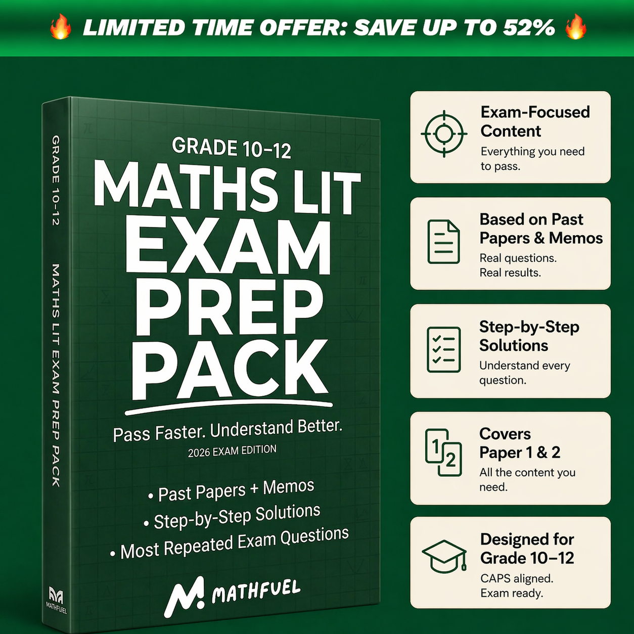 Gr 10-12 Maths Literacy Exam Prep Pack (Past Papers, Step-by-Step Solutions + more)